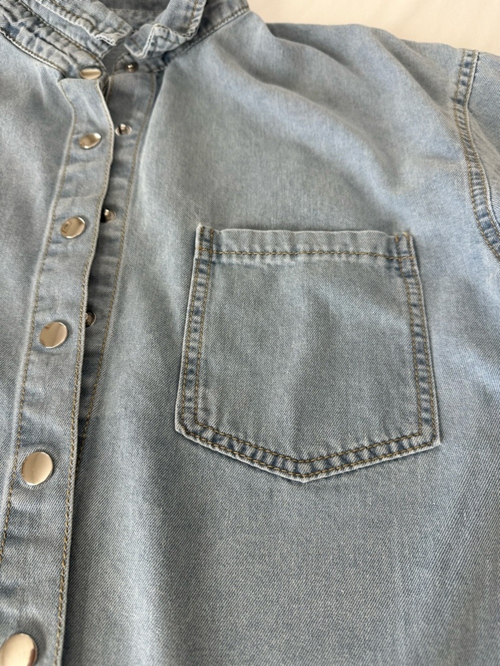 Forever 21 Light Blue Cropped Denim Button-Down Shirt - Picture 7 of 10